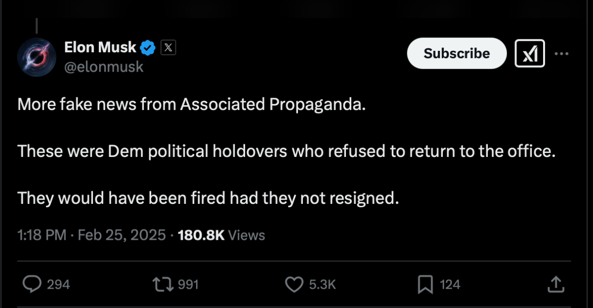 Screenshot of Elon Musk's tweet about DOGE resignations